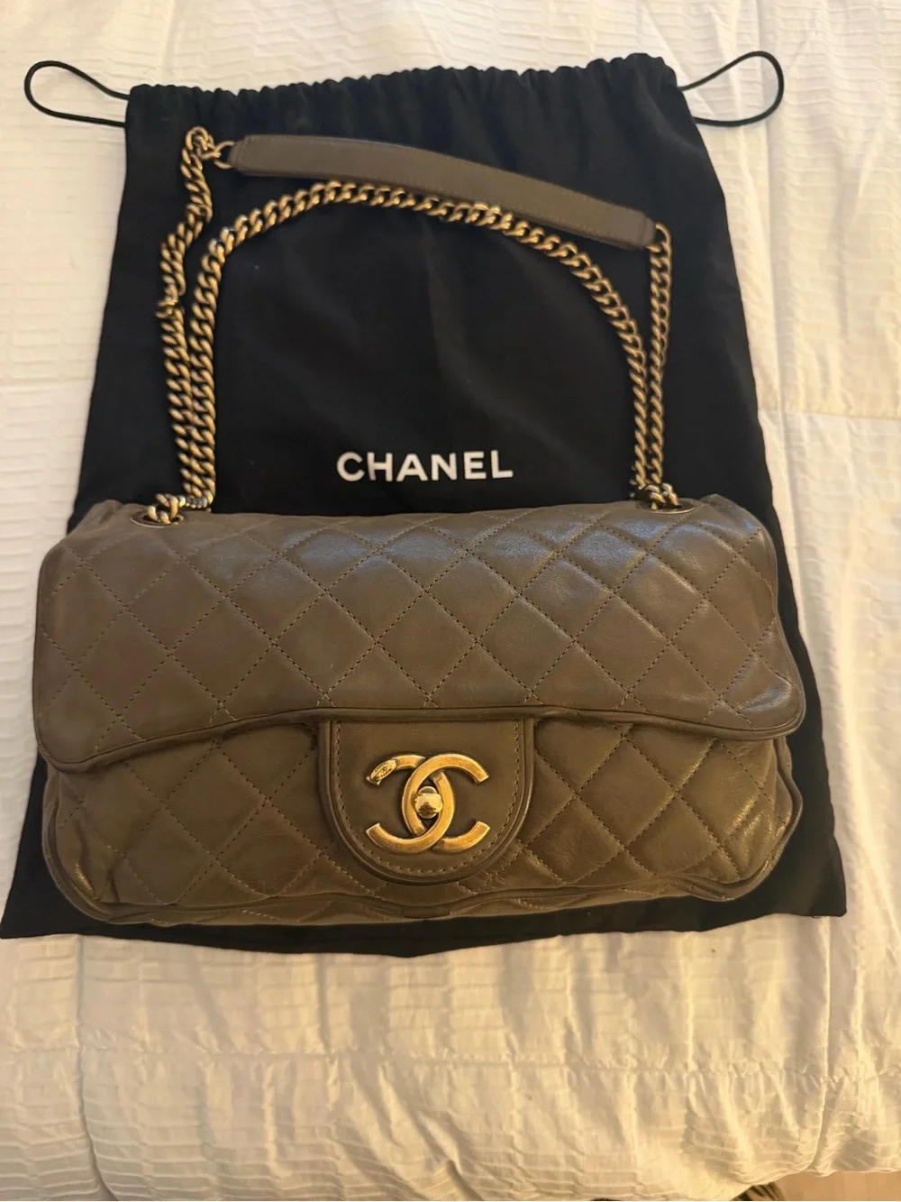 CHANEL Shiva Quilted Iridescent Taupe handbag with Gold Hardware
